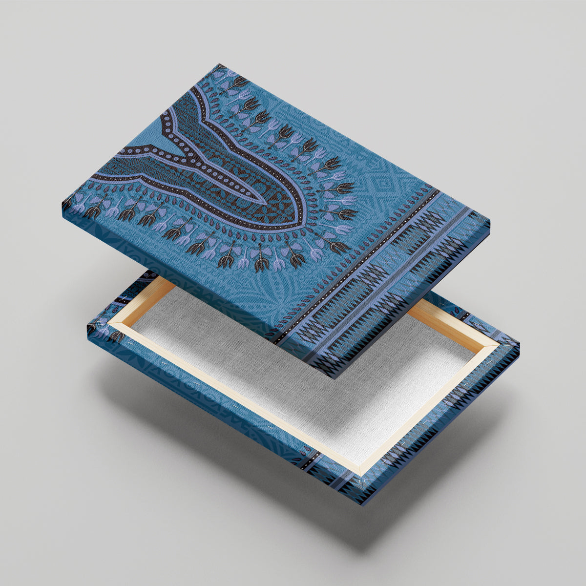 Blue African Dashiki With Fijian Tapa Pattern Canvas Wall Art
