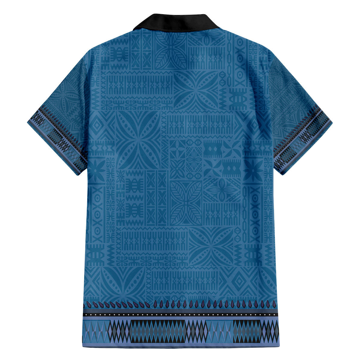 Blue African Dashiki With Fijian Tapa Pattern Family Matching Long Sleeve Bodycon Dress and Hawaiian Shirt