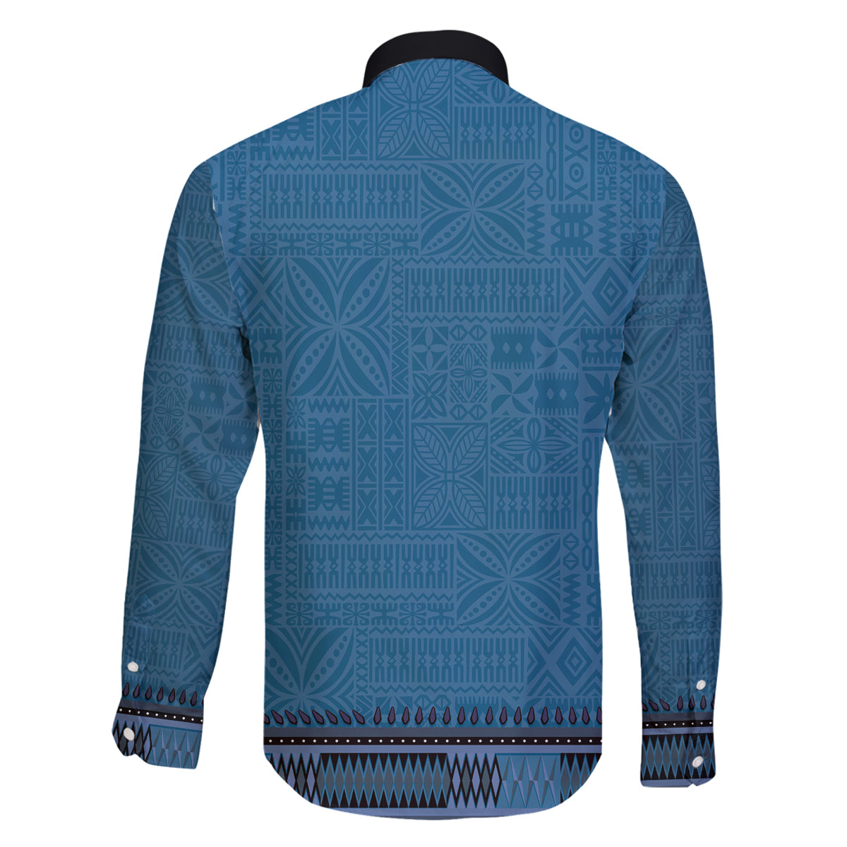 Blue African Dashiki With Fijian Tapa Pattern Family Matching Long Sleeve Bodycon Dress and Hawaiian Shirt