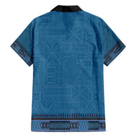 Blue African Dashiki With Fijian Tapa Pattern Family Matching Off Shoulder Short Dress and Hawaiian Shirt