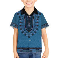 Blue African Dashiki With Fijian Tapa Pattern Family Matching Tank Maxi Dress and Hawaiian Shirt