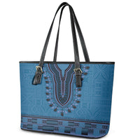 Blue African Dashiki With Fijian Tapa Pattern Leather Tote Bag
