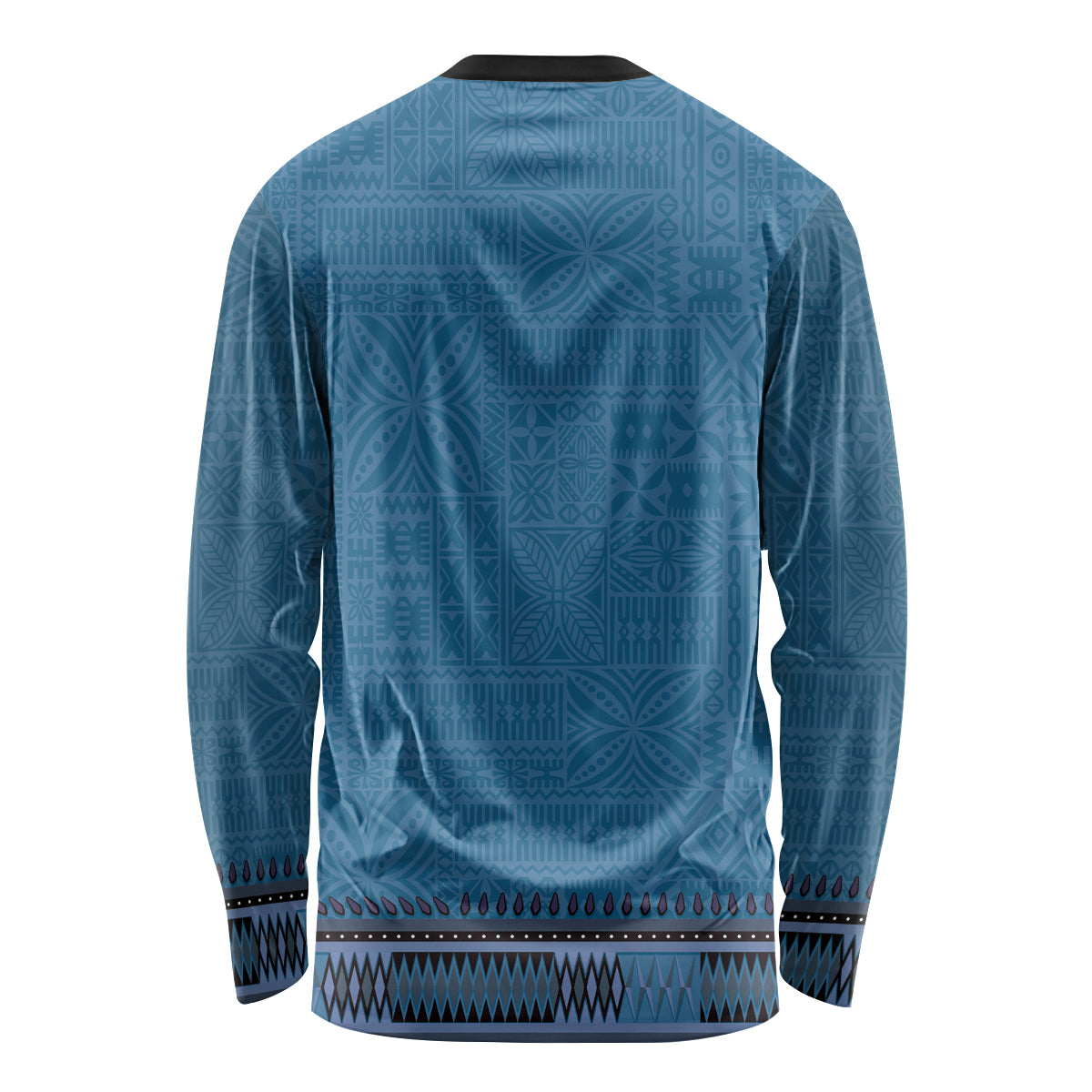 Blue African Dashiki With Fijian Tapa Pattern Long Sleeve Shirt
