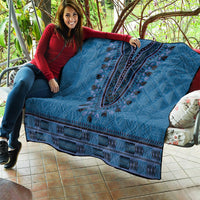 Blue African Dashiki With Fijian Tapa Pattern Quilt