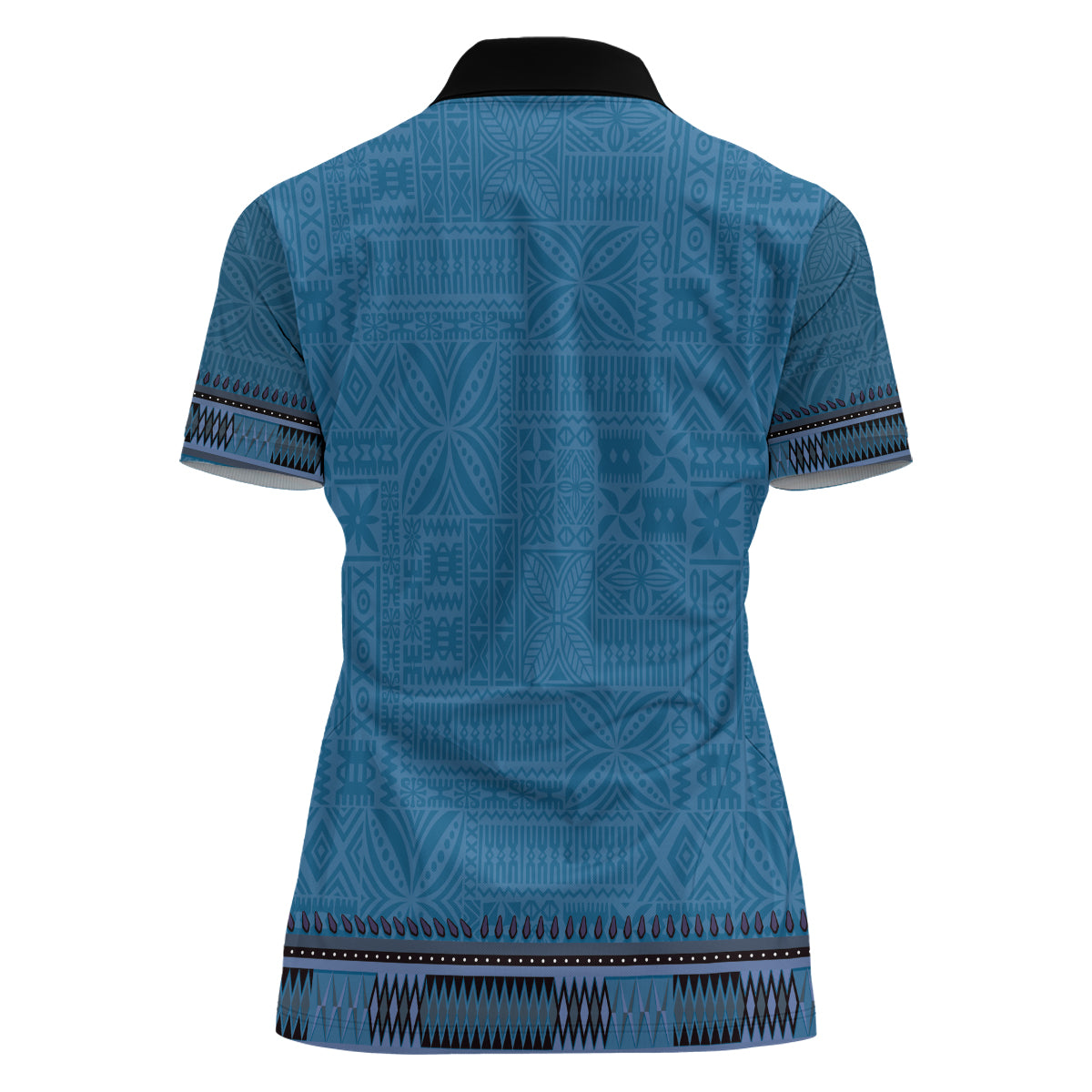 Blue African Dashiki With Fijian Tapa Pattern Women Polo Shirt