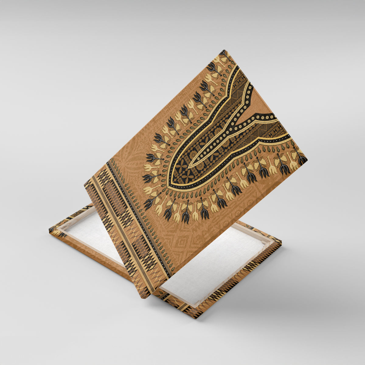 Brown African Dashiki With Fijian Tapa Pattern Canvas Wall Art