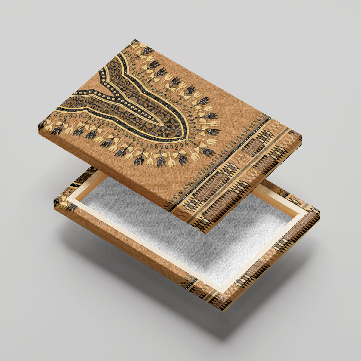 Brown African Dashiki With Fijian Tapa Pattern Canvas Wall Art