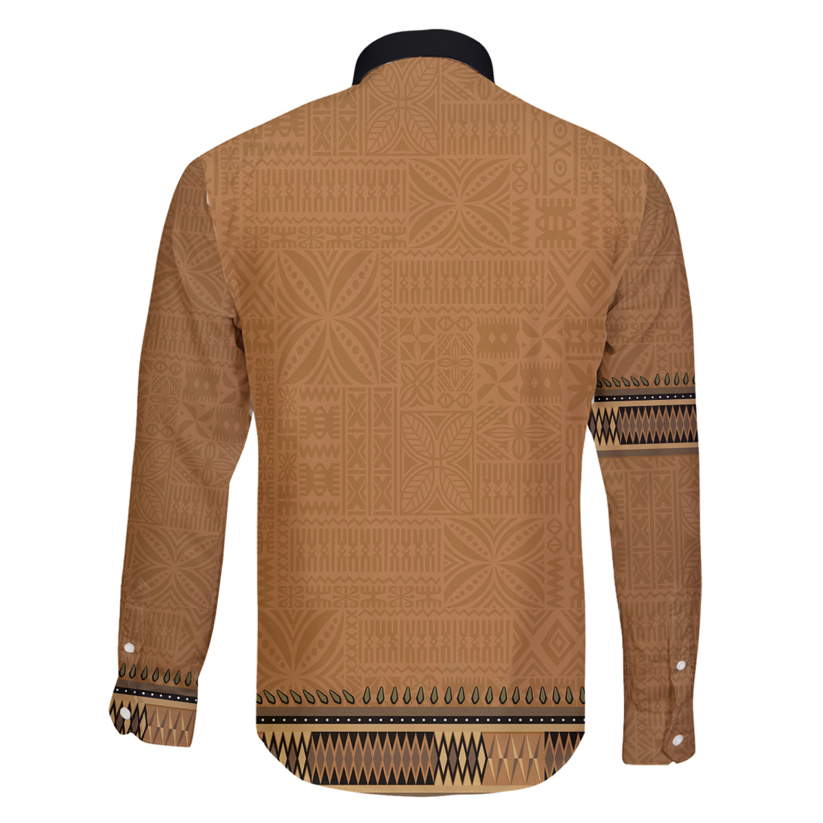 Brown African Dashiki With Fijian Tapa Pattern Family Matching Long Sleeve Bodycon Dress and Hawaiian Shirt