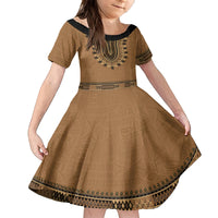 Brown African Dashiki With Fijian Tapa Pattern Family Matching Off The Shoulder Long Sleeve Dress and Hawaiian Shirt LT14 Daughter's Dress Brown - Polynesian Pride