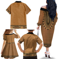 Brown African Dashiki With Fijian Tapa Pattern Family Matching Off The Shoulder Long Sleeve Dress and Hawaiian Shirt LT14 - Polynesian Pride