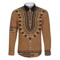 Brown African Dashiki With Fijian Tapa Pattern Family Matching Off The Shoulder Long Sleeve Dress and Hawaiian Shirt LT14 Dad's Shirt - Long Sleeve Brown - Polynesian Pride