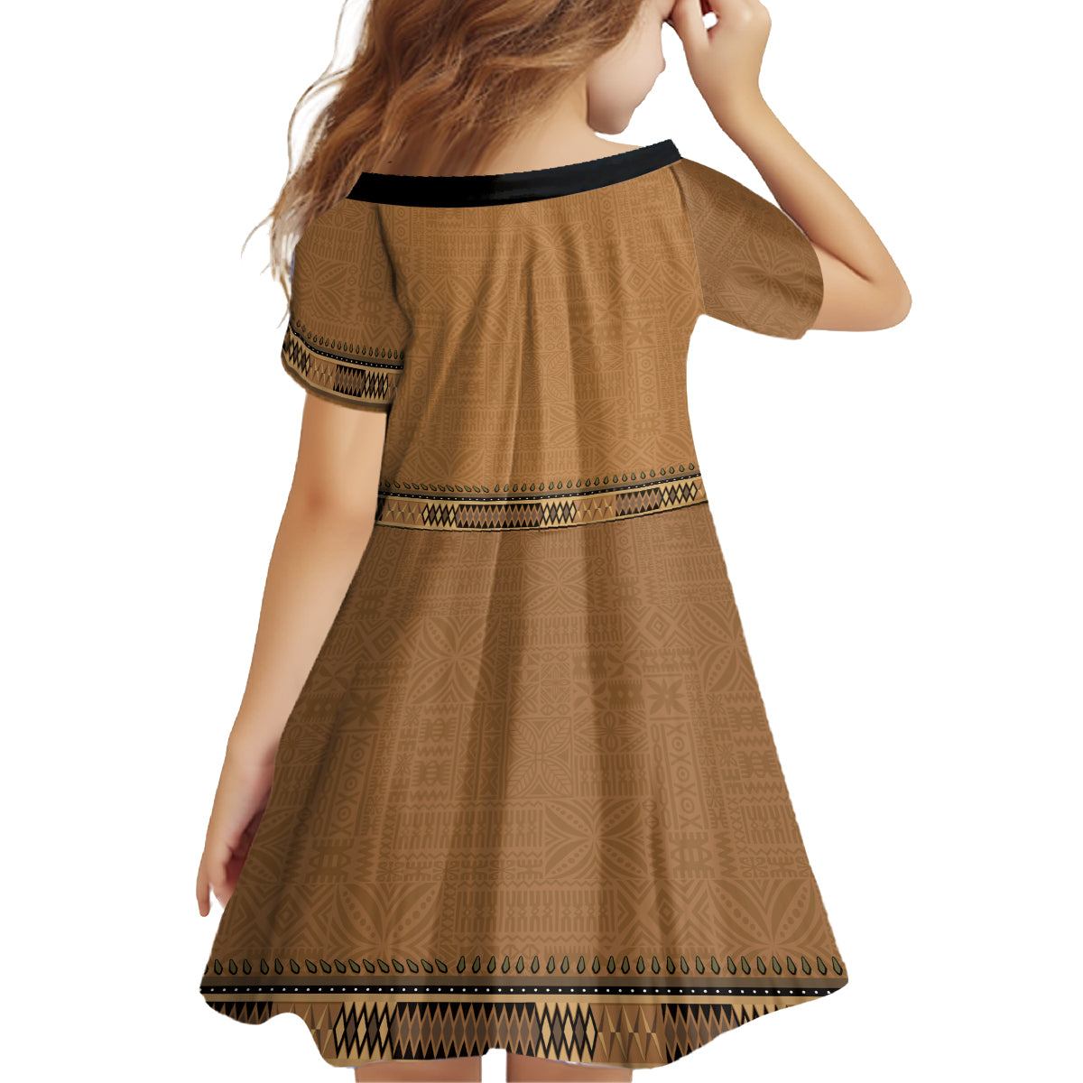 Brown African Dashiki With Fijian Tapa Pattern Family Matching Tank Maxi Dress and Hawaiian Shirt