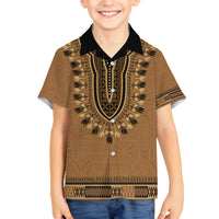Brown African Dashiki With Fijian Tapa Pattern Family Matching Tank Maxi Dress and Hawaiian Shirt