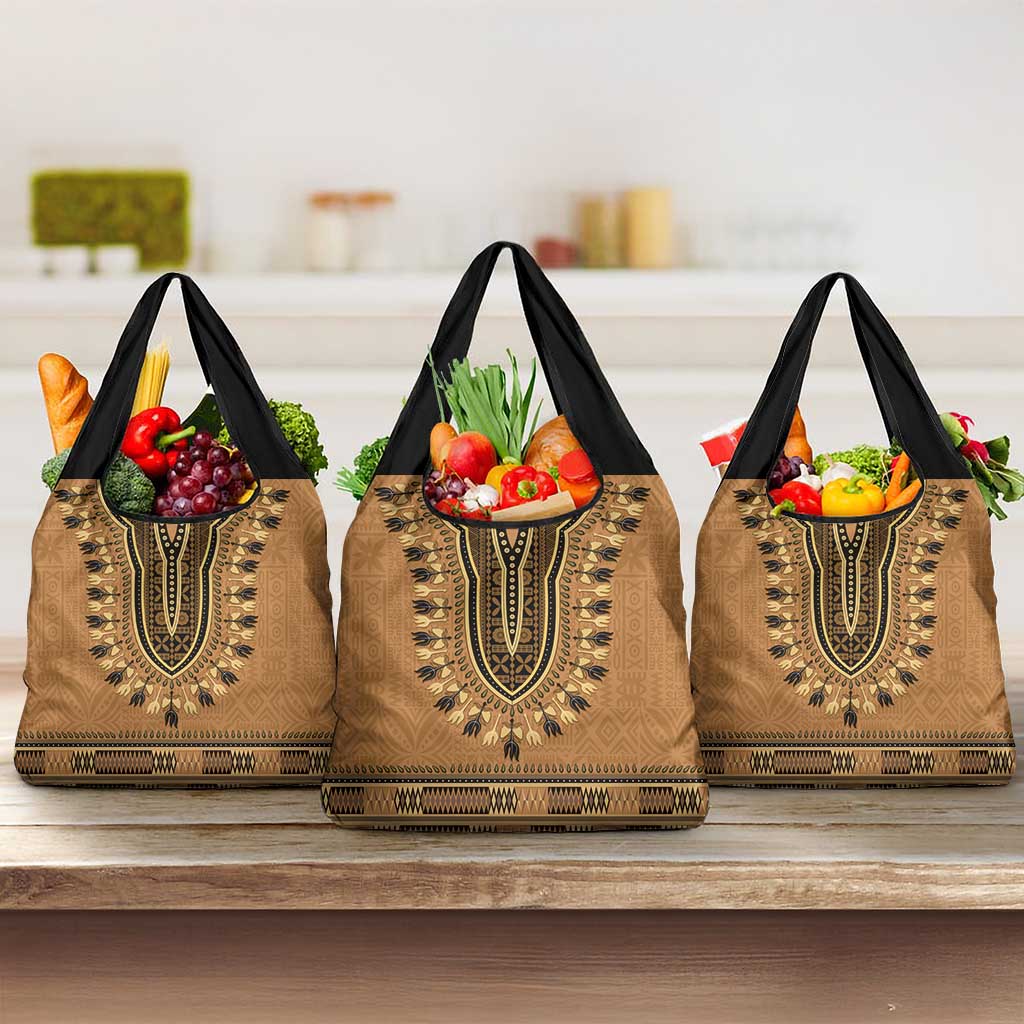 Brown African Dashiki With Fijian Tapa Pattern Grocery Bag