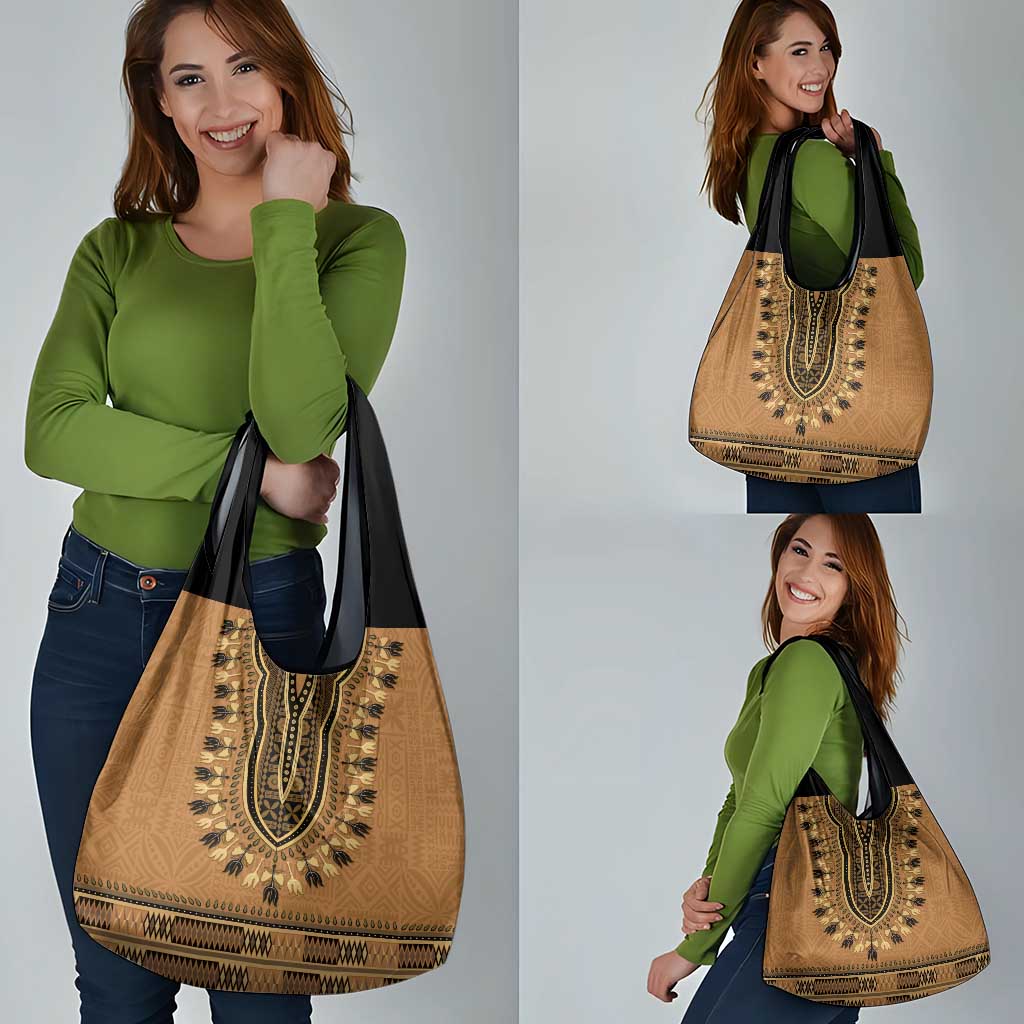 Brown African Dashiki With Fijian Tapa Pattern Grocery Bag