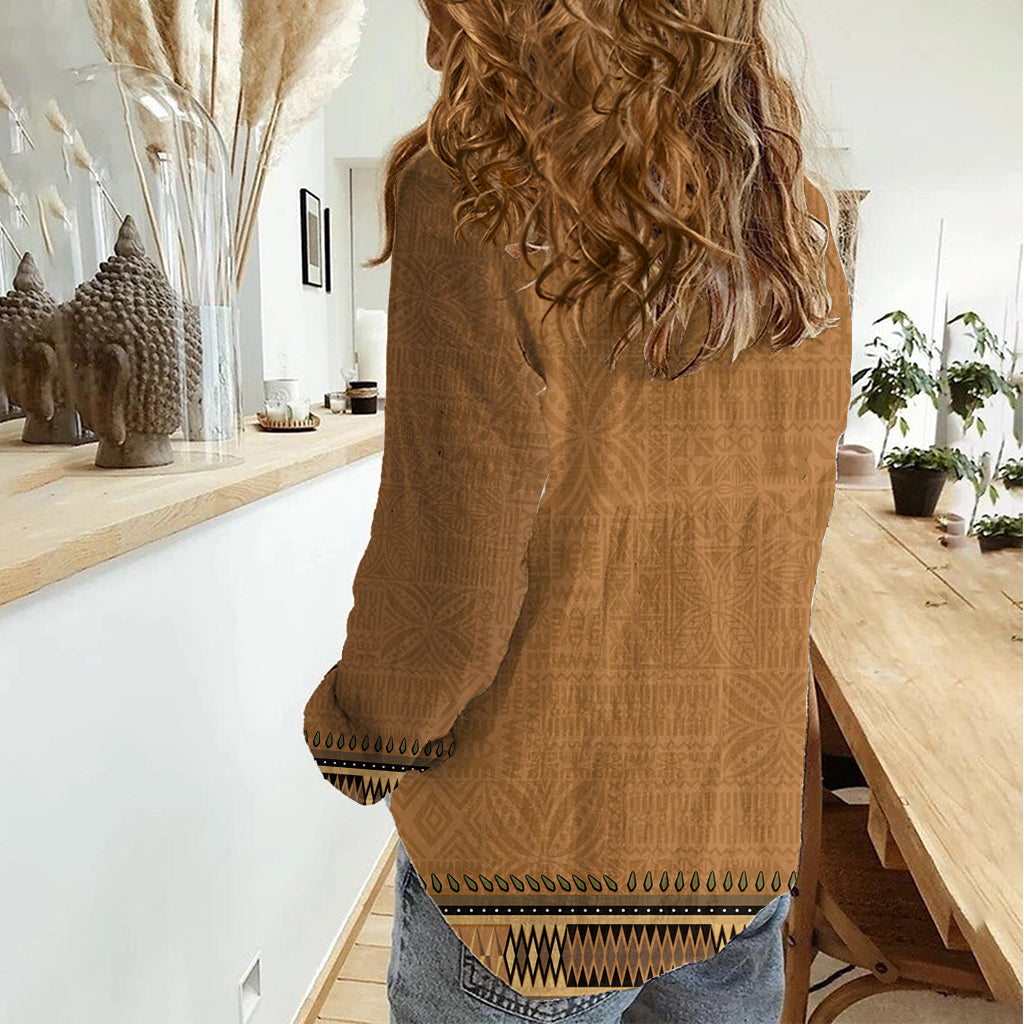 Brown African Dashiki With Fijian Tapa Pattern Women Casual Shirt