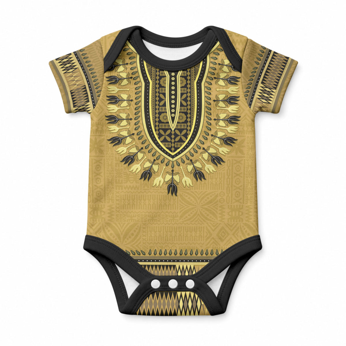 Gold African Dashiki With Fijian Tapa Pattern Baby Onesie LT14 Gold - Polynesian Pride