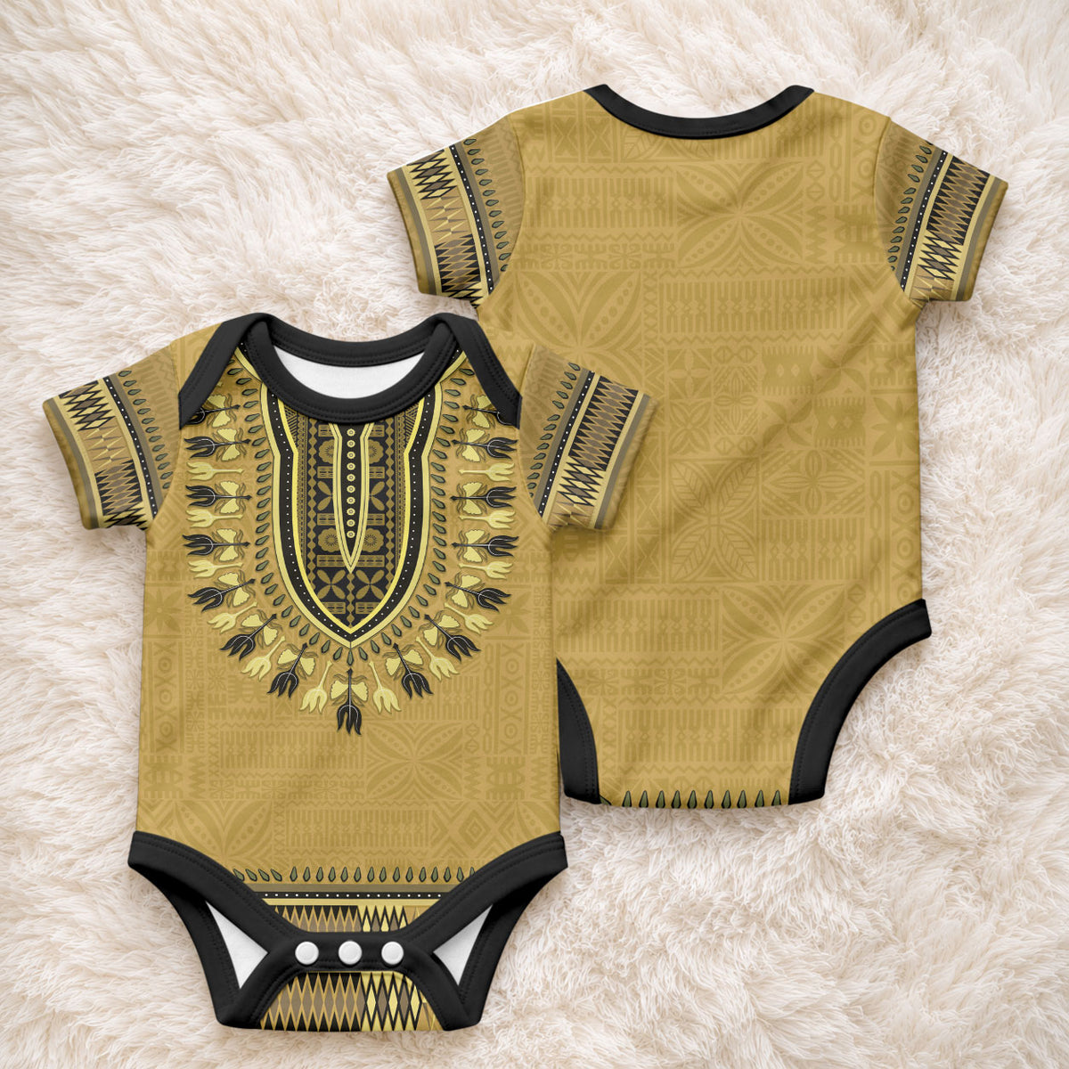 Gold African Dashiki With Fijian Tapa Pattern Baby Onesie LT14 - Polynesian Pride