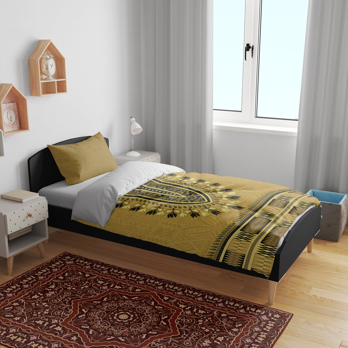 Gold African Dashiki With Fijian Tapa Pattern Bedding Set