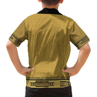 Gold African Dashiki With Fijian Tapa Pattern Family Matching Off The Shoulder Long Sleeve Dress and Hawaiian Shirt LT14 - Polynesian Pride