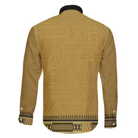 Gold African Dashiki With Fijian Tapa Pattern Family Matching Off The Shoulder Long Sleeve Dress and Hawaiian Shirt LT14 - Polynesian Pride