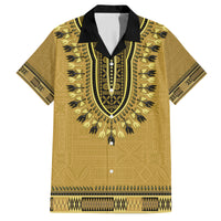 Gold African Dashiki With Fijian Tapa Pattern Family Matching Off Shoulder Short Dress and Hawaiian Shirt