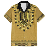 Gold African Dashiki With Fijian Tapa Pattern Family Matching Short Sleeve Bodycon Dress and Hawaiian Shirt
