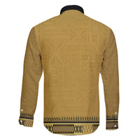 Gold African Dashiki With Fijian Tapa Pattern Family Matching Short Sleeve Bodycon Dress and Hawaiian Shirt