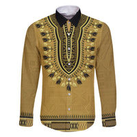 Gold African Dashiki With Fijian Tapa Pattern Family Matching Summer Maxi Dress and Hawaiian Shirt