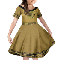 Gold African Dashiki With Fijian Tapa Pattern Family Matching Tank Maxi Dress and Hawaiian Shirt LT14 Daughter's Dress Gold - Polynesian Pride
