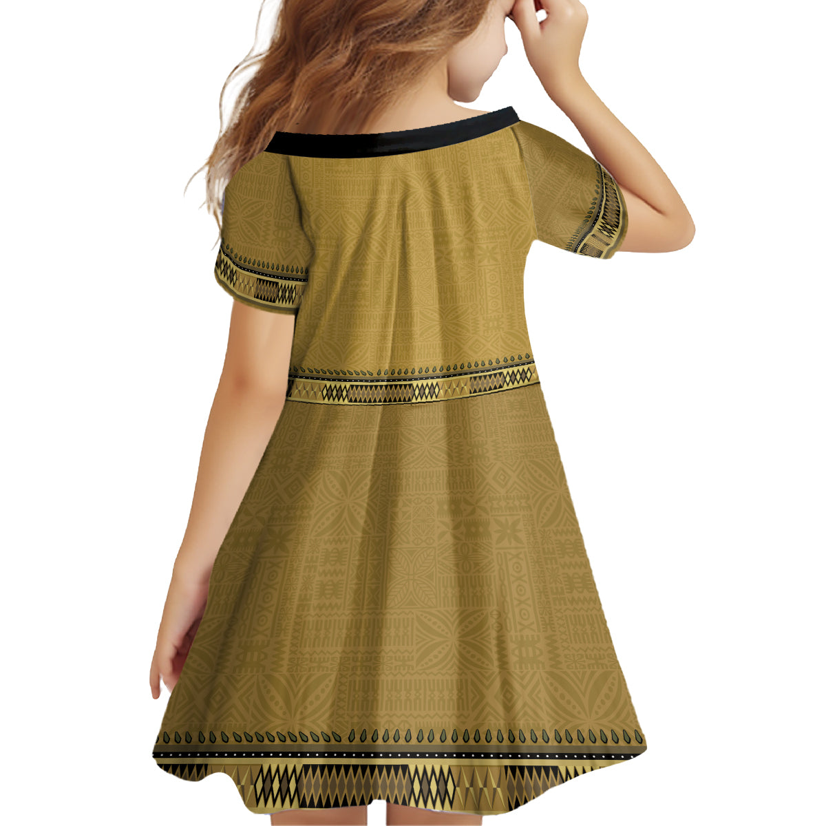 Gold African Dashiki With Fijian Tapa Pattern Family Matching Tank Maxi Dress and Hawaiian Shirt LT14 - Polynesian Pride
