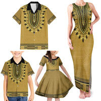 Gold African Dashiki With Fijian Tapa Pattern Family Matching Tank Maxi Dress and Hawaiian Shirt LT14 - Polynesian Pride