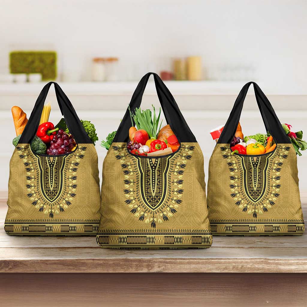 Gold African Dashiki With Fijian Tapa Pattern Grocery Bag
