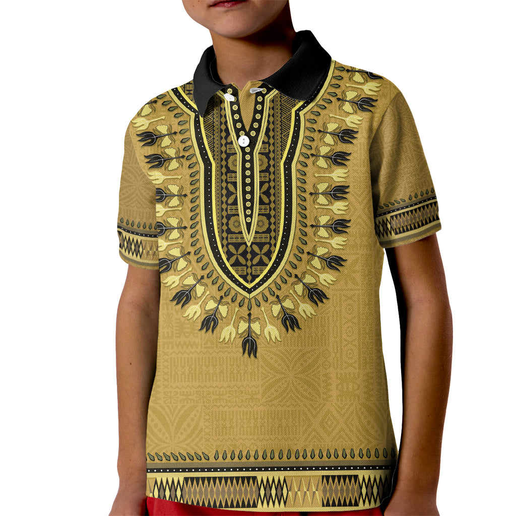 Gold African Dashiki With Fijian Tapa Pattern Kid Polo Shirt