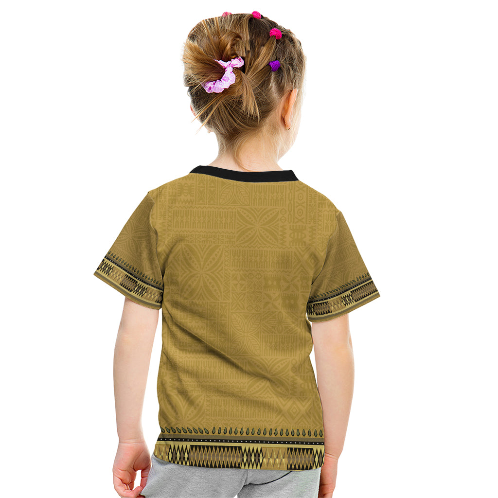 Gold African Dashiki With Fijian Tapa Pattern Kid T Shirt