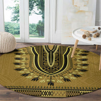 Gold African Dashiki With Fijian Tapa Pattern Round Carpet