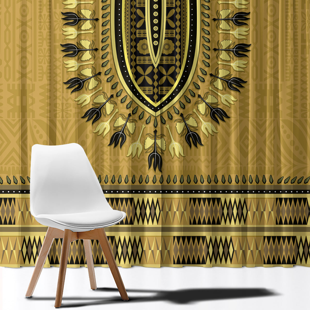Gold African Dashiki With Fijian Tapa Pattern Window Curtain