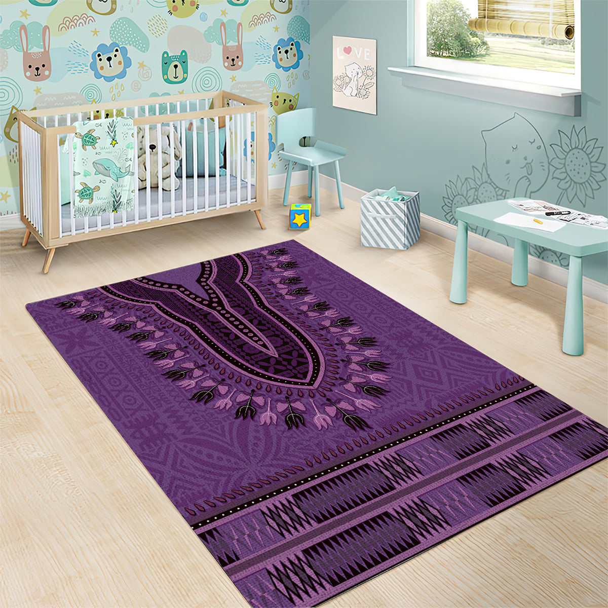 Purple African Dashiki With Fijian Tapa Pattern Area Rug