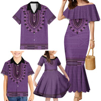 Purple African Dashiki With Fijian Tapa Pattern Family Matching Mermaid Dress and Hawaiian Shirt