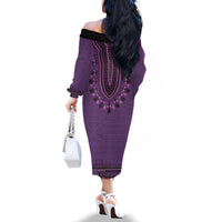 Purple African Dashiki With Fijian Tapa Pattern Family Matching Off The Shoulder Long Sleeve Dress and Hawaiian Shirt LT14 - Polynesian Pride