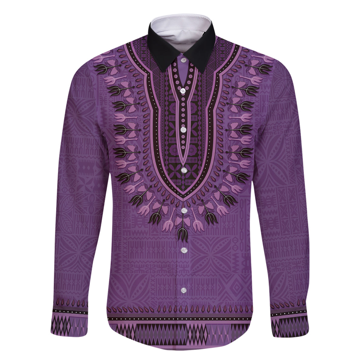 Purple African Dashiki With Fijian Tapa Pattern Family Matching Summer Maxi Dress and Hawaiian Shirt LT14 Dad's Shirt - Long Sleeve Purple - Polynesian Pride