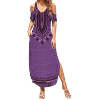Purple African Dashiki With Fijian Tapa Pattern Family Matching Summer Maxi Dress and Hawaiian Shirt LT14 Mom's Dress Purple - Polynesian Pride