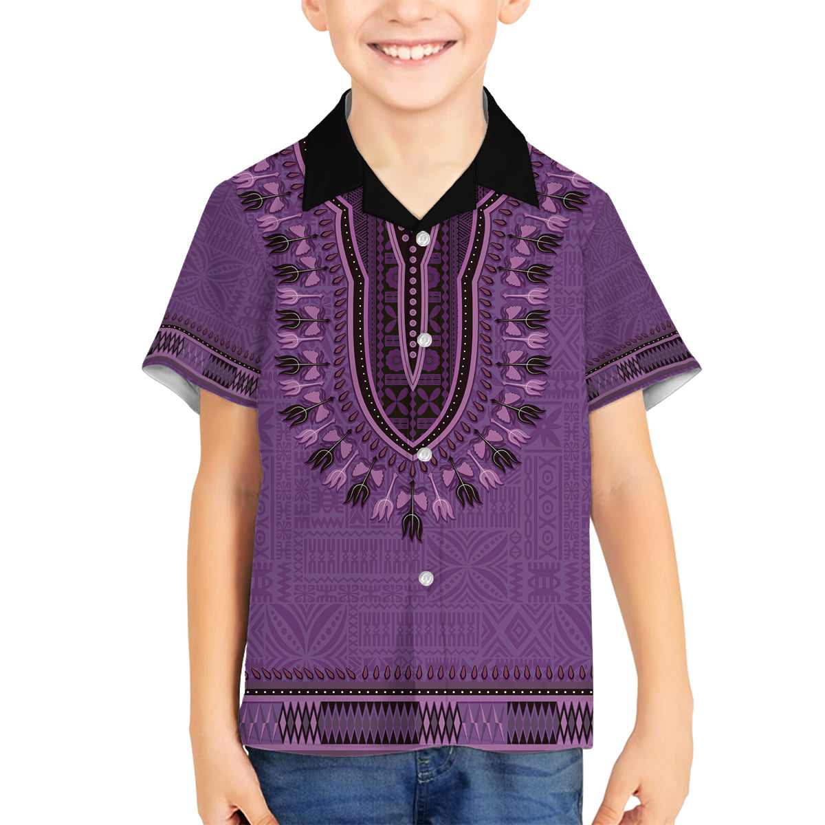 Purple African Dashiki With Fijian Tapa Pattern Family Matching Summer Maxi Dress and Hawaiian Shirt LT14 Son's Shirt Purple - Polynesian Pride