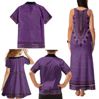 Purple African Dashiki With Fijian Tapa Pattern Family Matching Tank Maxi Dress and Hawaiian Shirt LT14 - Polynesian Pride