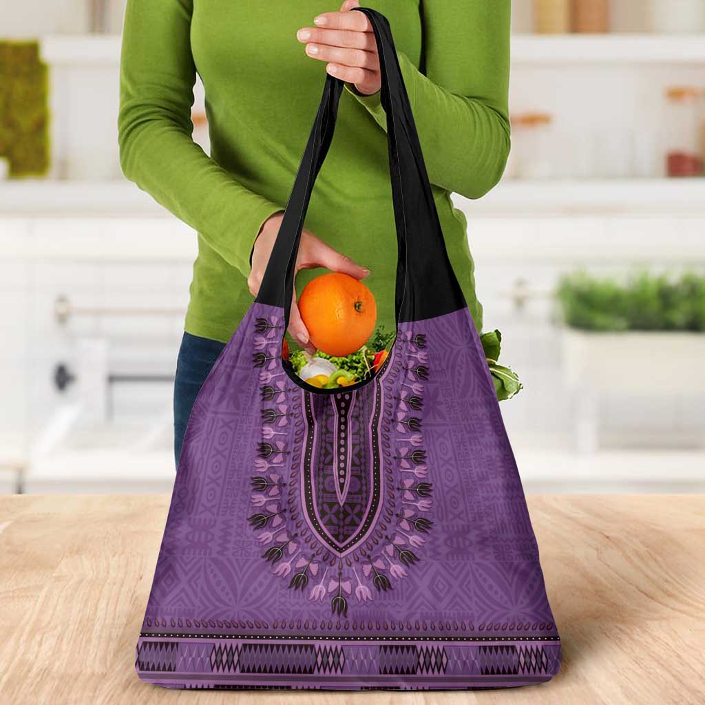 Purple African Dashiki With Fijian Tapa Pattern Grocery Bag