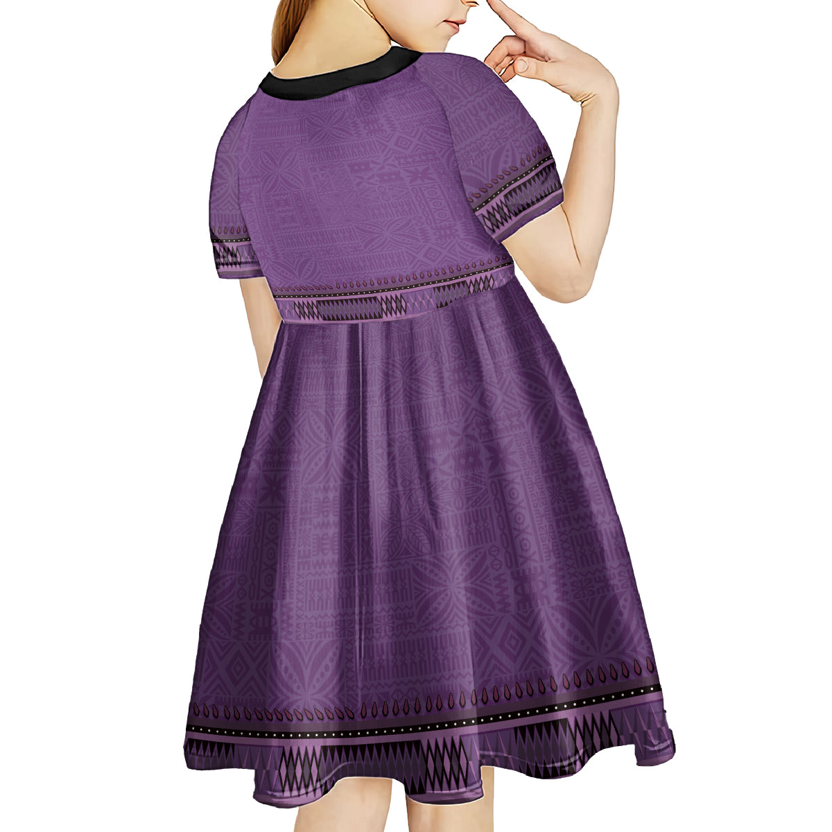 Purple African Dashiki With Fijian Tapa Pattern Kid Short Sleeve Dress LT14 - Polynesian Pride