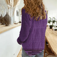 Purple African Dashiki With Fijian Tapa Pattern Women Casual Shirt