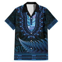Blue African Dashiki With Aotearoa Maori Family Matching Mermaid Dress and Hawaiian Shirt Paua Shell Mix Silver Fern LT14 Dad's Shirt - Short Sleeve Blue - Polynesian Pride