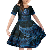 Blue African Dashiki With Aotearoa Maori Family Matching Off The Shoulder Long Sleeve Dress and Hawaiian Shirt Paua Shell Mix Silver Fern LT14 Daughter's Dress Blue - Polynesian Pride