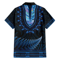 Blue African Dashiki With Aotearoa Maori Family Matching Off The Shoulder Long Sleeve Dress and Hawaiian Shirt Paua Shell Mix Silver Fern LT14 - Polynesian Pride